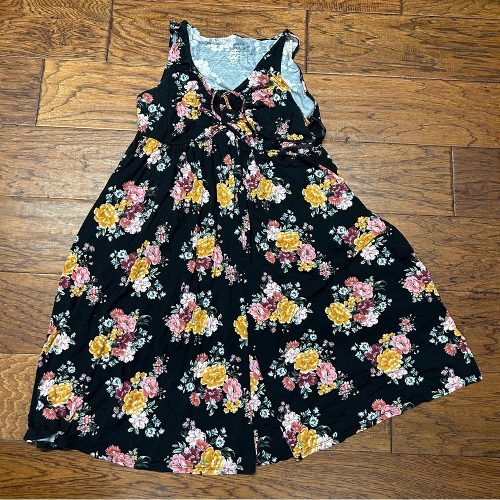 torrid Black Floral Midi Dress with Yellow and Pink Roses